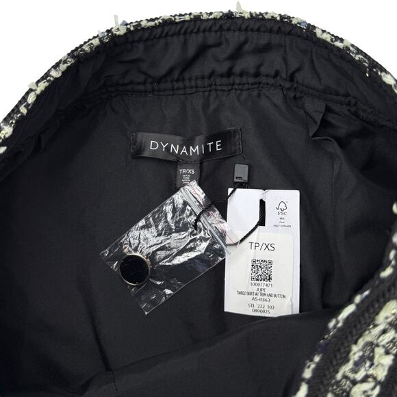 NWT DYNAMITE Tweed A-Line Mini Skirt Sz XS Green / Black - Picture 6 of 7